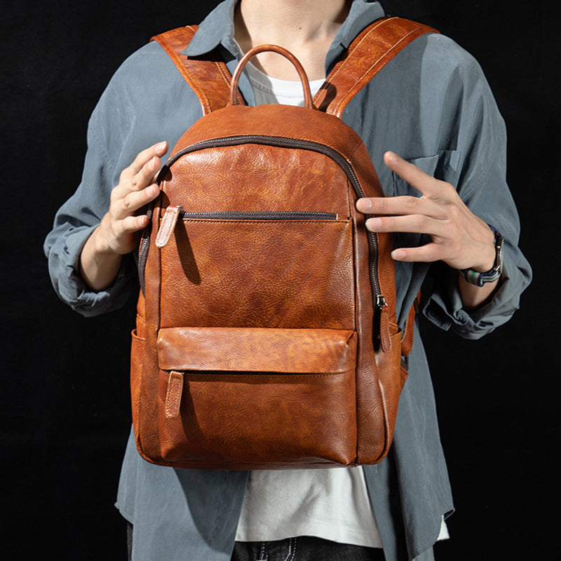 adjustable straps commuter leather backpack