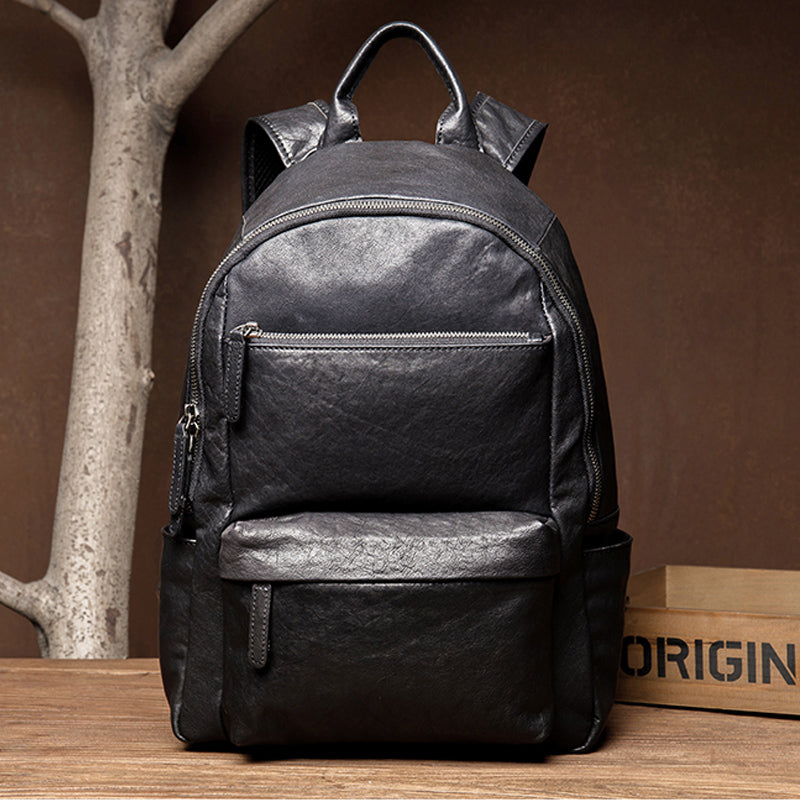 black commuter leather backpack