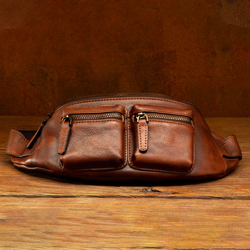 Designer-Gürteltasche für Herren – Bauchtasche aus Leder zum verdeckten Tragen mit Multi-Taschen-Design