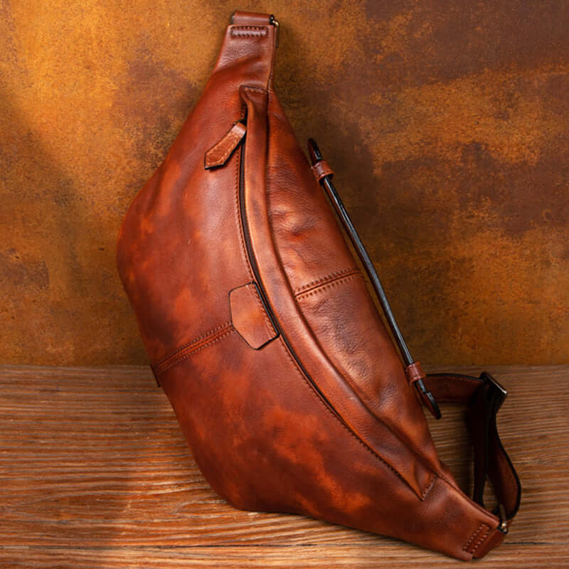 Große Leder-Umhängetasche für Herren – Herren-Gürteltasche im Vintage-Stil mit Crossbody-Tragemöglichkeit