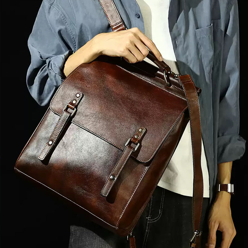 rugged yet sophisticated look vintage leather backpack